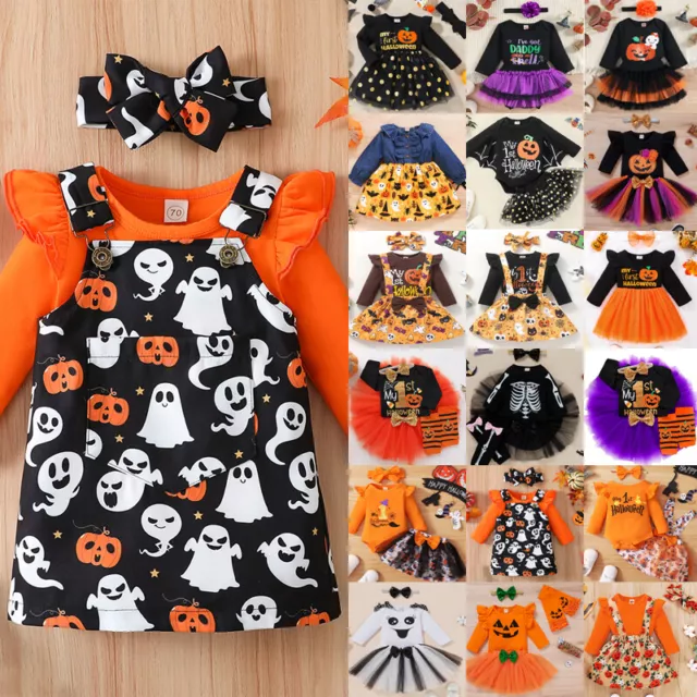 My 1st Halloween Baby Girls Pumpkin Fancy Dress Party Outfit Set Cosplay Costume
