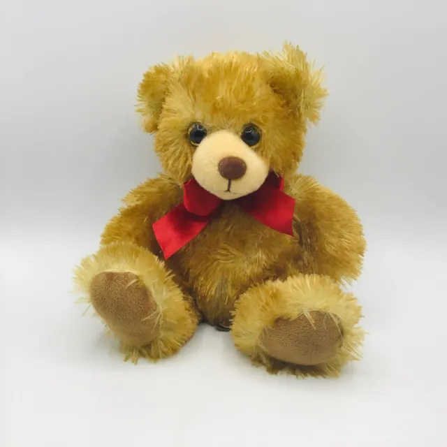 Teddy Bear First & Main "Minkies"  8” Red Bow Tan Blonde Sitting Stuffed Animal