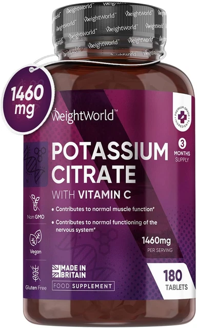 POTASSIUM SUPPLEMENT 1460MG with Vitamin C High Strength Citrate 180 ...