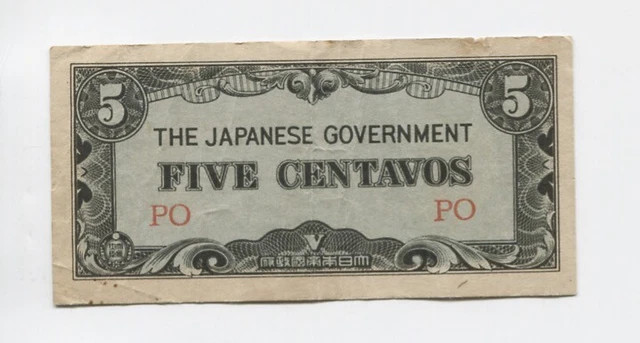 Japanese Invasion Banknotes WWII JAPANESE OCCUPATION Invasion Banknote Five Centavos W-452 $5.00 ...
