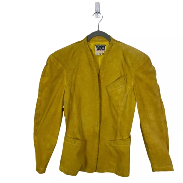 Suede Leather Blazer Jacket 80s Blazer Forenza Womens Mustard Long Sleeve Size M