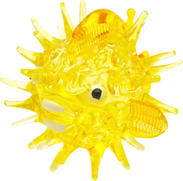 Art Glass Yellow Puffer Fish Figurine Collection Aquarium Miniature Hand Blown