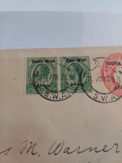 SOUTH WEST AFRICA 1923 Cover KGV 1/2d pair, Plus 1d Red Preprinted 3