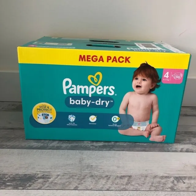 Pampers Lot 96 Couches Pampers baby-dry Taille 4 de 9 à 14kg Méga Pack