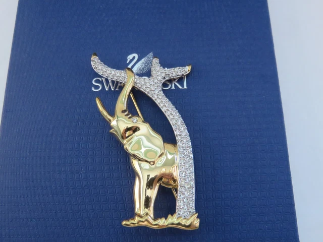 **VINTAGE** GENUINE Swan Signed SWAROVSKI SCS Elephant & Tree Brooch - #8902448