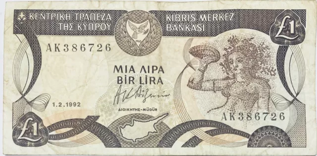 1992 CYPRUS 1 OLD CYPRIOT LIRA (POUND) BANKNOTE PRE EURO EU Κύπρος Kıbrıs EUROPE