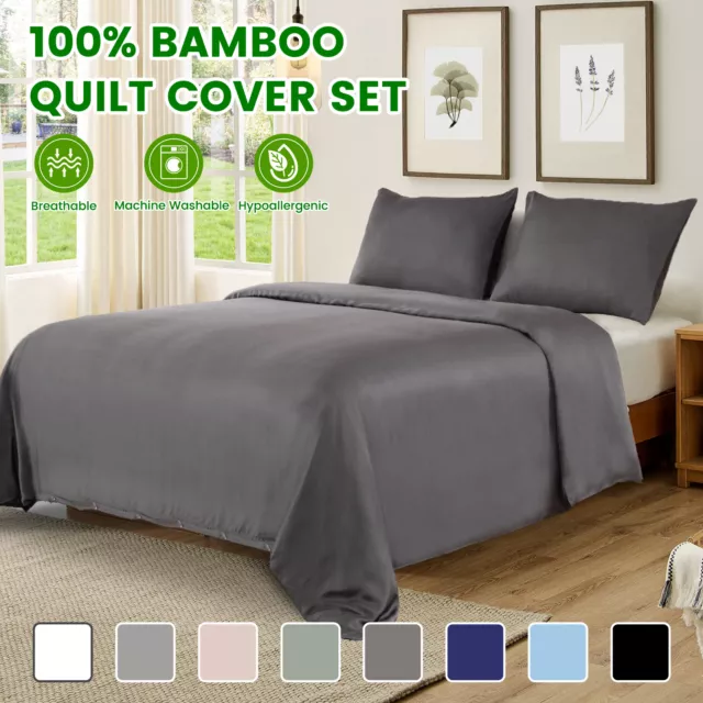 100% Organic Bamboo Quilt Cover Set Luxury Soft Silky Touching S/D/Queen/K/SK AU