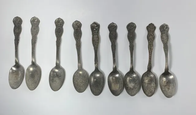 Lot Of 9 Vintage State Souvenir Spoons  W Rogers And  2 Other All Silver Plated