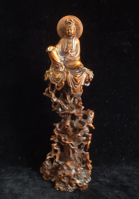 Chinese Old Boxwood Fine Hand Carving "GuanYin" Buddha Statue Sculpture