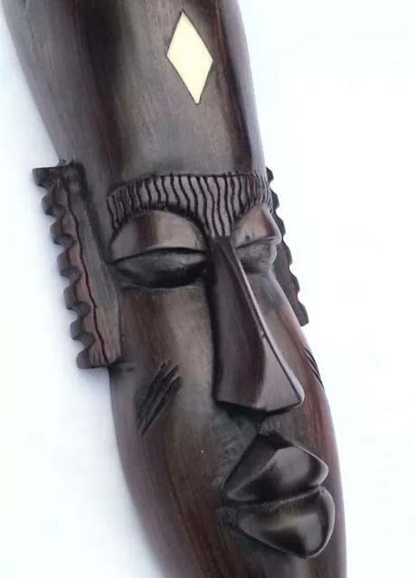 Vintage carved African tribal very heavy ebony wood Devil mask 22 inches