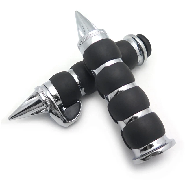 Chrome Spike 7/8" 22mm Handlebar Grips w/Assistor Control For Kawasaki Harley