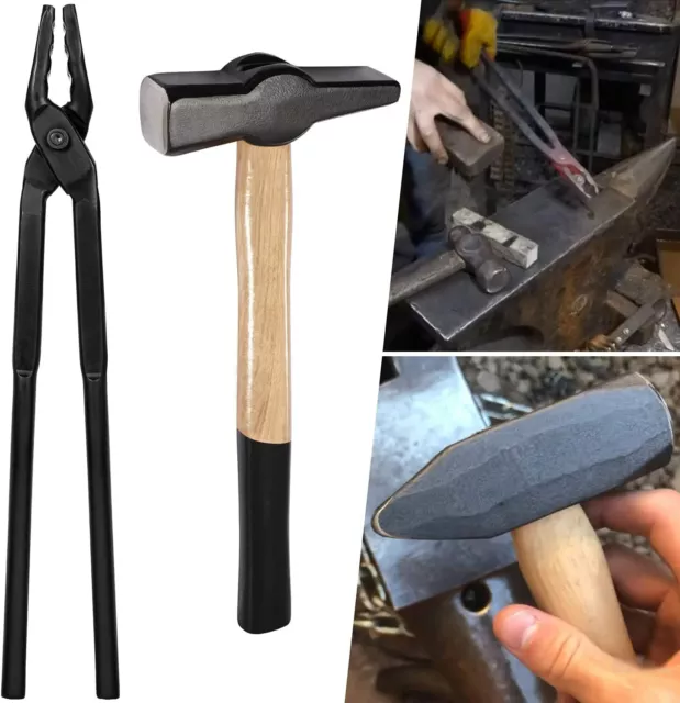 Knife Making Tongs Hammer Set Blacksmith Bladesmith 16" Wolf Jaw Tong & Hammer