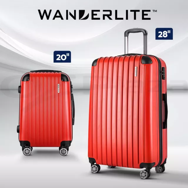 Wanderlite 2pc Luggage Trolley Travel Set Suitcase Carry On TSA Lightweight Red