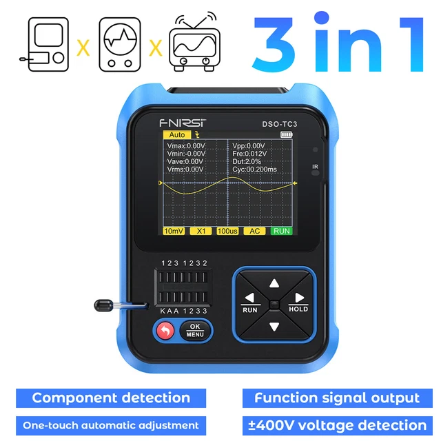 3 in 1 FNIRSI DSO-TC3 Digital Oscilloscope Transistor Tester Signal Generator CN
