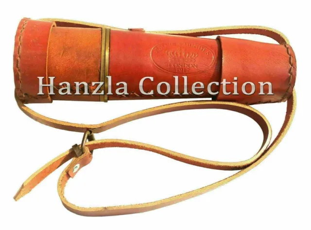 Vintage Brass Telescope 18" Leather Cap Belt Spyglass Antique Zoom Vintage Gift
