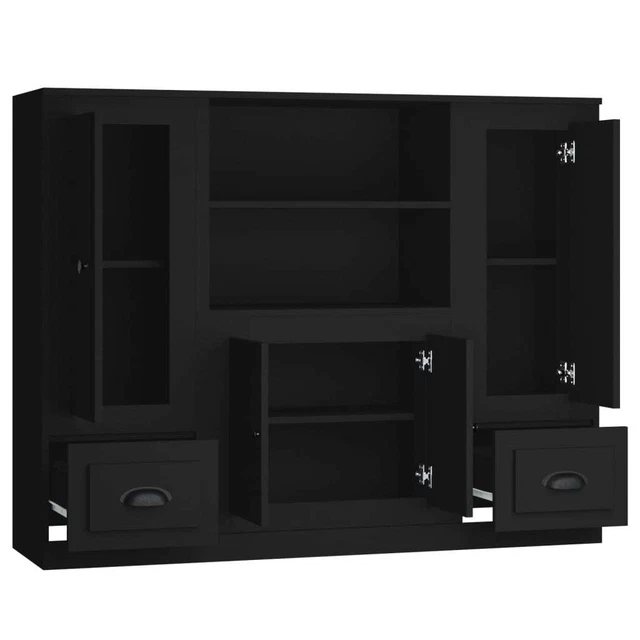 AX Credenza 3 Mobiletti Nero 132x35.5x103.5cm Minimalista Sala Soggiorno 3185312