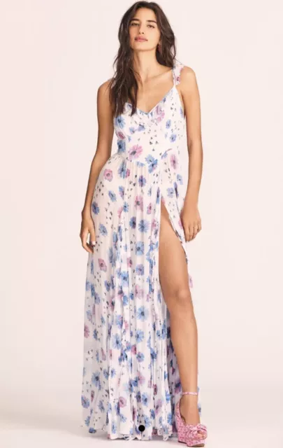 NWT  $795 LoveShackFancy Junia Maxi Floral Dress Deep Cotton Candy 0