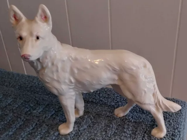 Vintage White Ceramic German Shepard Figurine