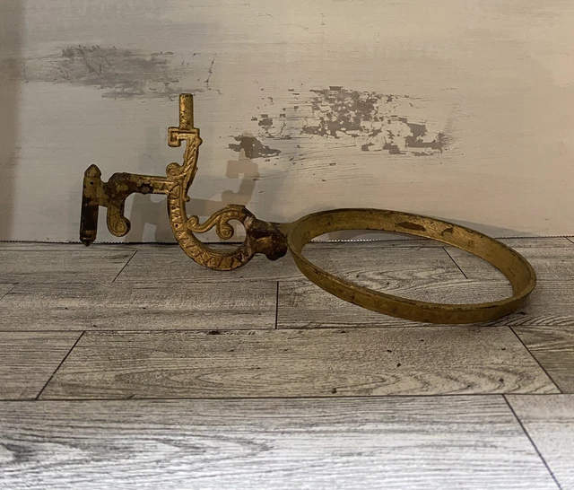 Antique Cast Iron Oil Lamp Lantern Swing Arm Ornate Wall Mount Holder No Bracket
