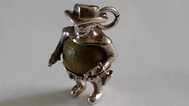 Vintage Sterling Silver Charm Nuvo Touch Wood Wud Cowboy