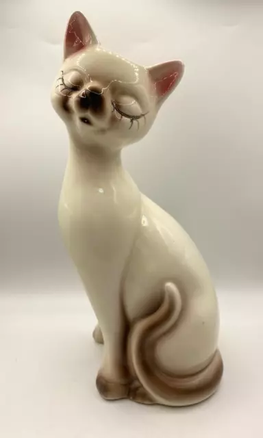 Vintage Ceramic Siamese Cat Figurine Ornament Statue Unsigned 23.5cm