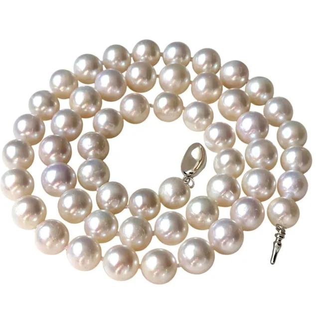 18 Inch Genuine ROUND 9-10mm White Pearl Necklace Cultured Freshwater