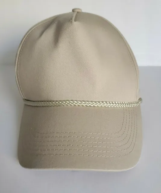 Men’s Beige Braided Baseball Snap Back Hat Solid Beige Braid Detail 100% Cotton