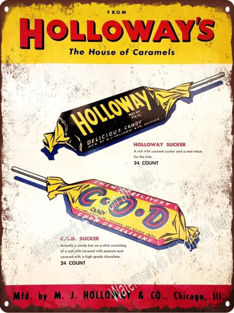 Holloway's Sucker Candies Candy Caramel Box Bags Metal Sign 9x12" A980