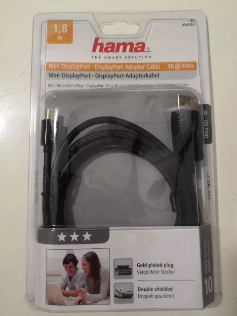 hama MiniDP/DP M/M High Quality Adapterkabel 1,8m 4K UHD 60 Hz Vergoldet Schwarz