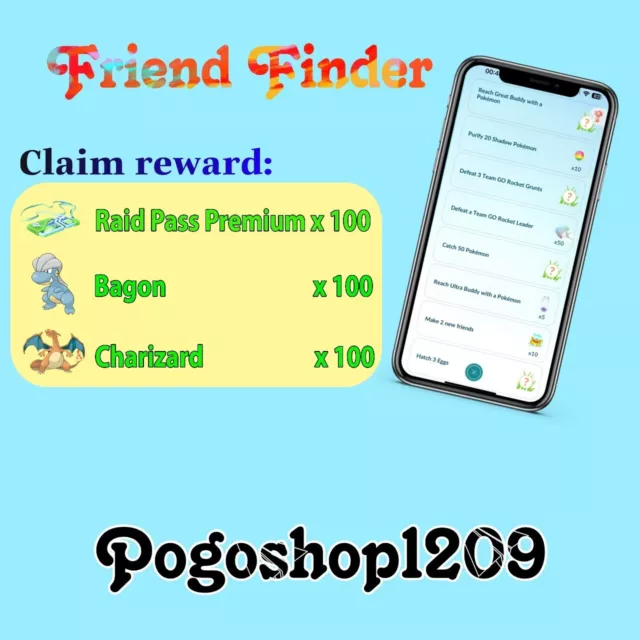 Raid Pass x100- Pokemon GO- Friend Finder Platinum.