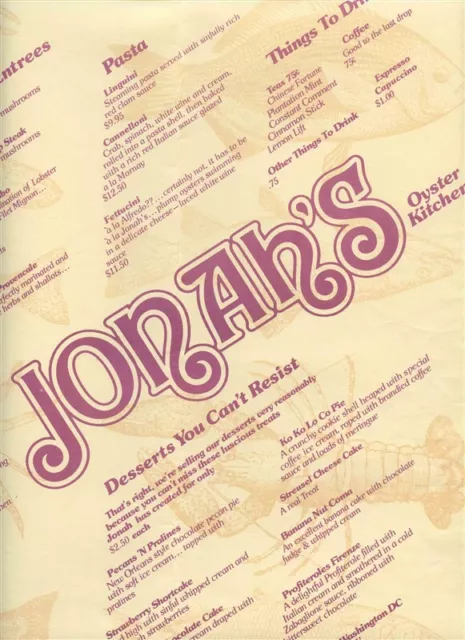 Jonah's Oyster Kitchen Menu Hyatt Regency Hotel Washington DC