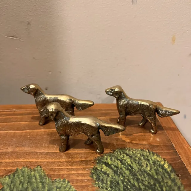 Three 3 Brass Dog Figurine Statue Animal Figurines Desktop Decoration hh