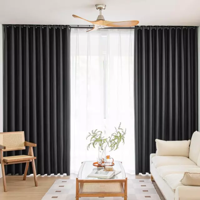 Window Black Blackout Curtains Bedroom 84" Long Set Thermal Insulated 2 Panels
