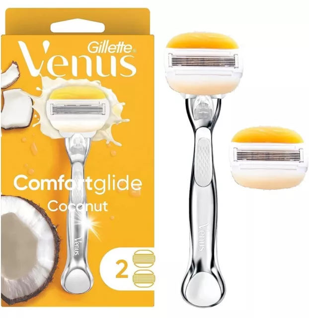 Gillette Venus Comfortglide Razor With Olay Coconut Metal Handle 2 Blade Refills