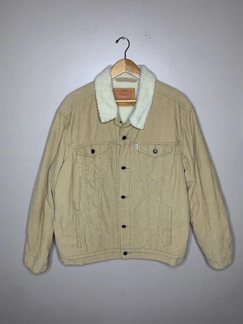 Levi's Mens 2XL Trucker Sherpa Fleece Lined Jacket Tan Corduroy Coat Size XXL