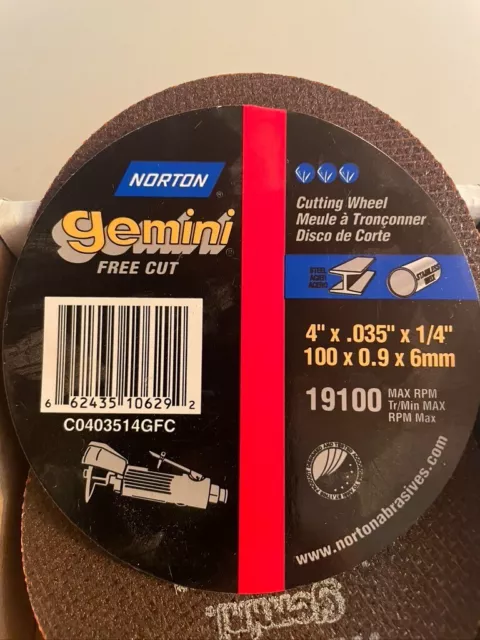 Norton Gemini reinforced cut-off wheels 4"x.035x1/4 free cut USA made new in box