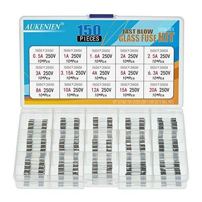 5x20MM Cartouche en Verre Fuse RUNCCI 160Pcs Assorties Fusible Verre Fast-souffler le Verre Fusibles Assorties Kit Fast-Blow Fusibles en Verre 0.5A 1A 2A 3A 5A 6A 8A 10A 15A 20A 