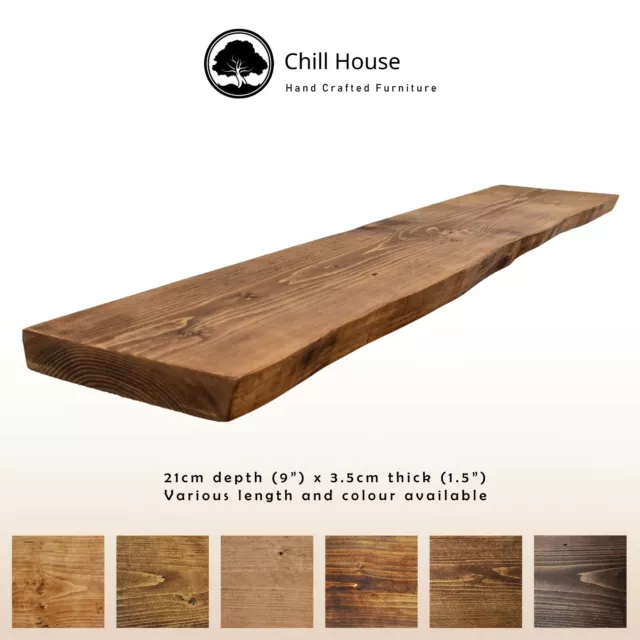 Rustic Waney Edge / Live Edge Floating Shelf Wood Solid Chunky Oak 9x1.5Handmade