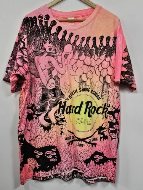 Vintage North Shore Hawaii Hard Rock Cafe Shirt Mens Size Large Pink Colourful