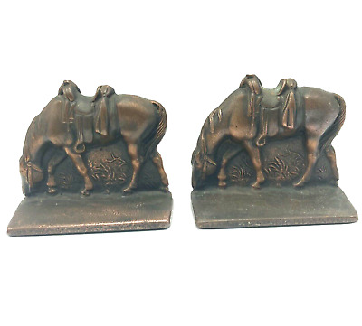Bookends Horse with Saddle Grazing Theme Cast Iron Heavy Vintage Verona