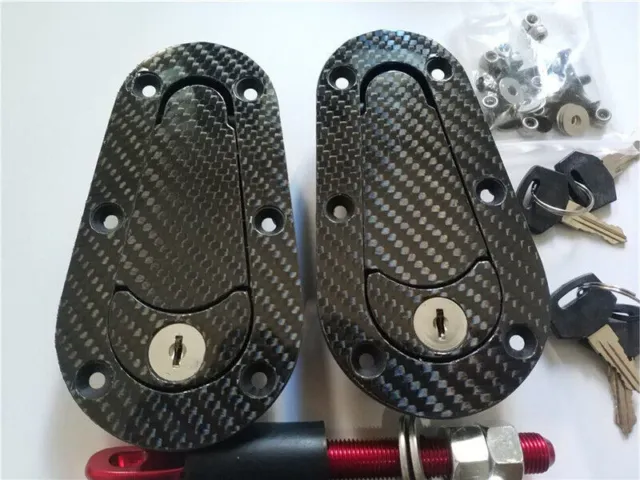 Racing Car Carbon Fiber Hood Pin Plus Flush Mount Latch Kit Lock +Keys TOS