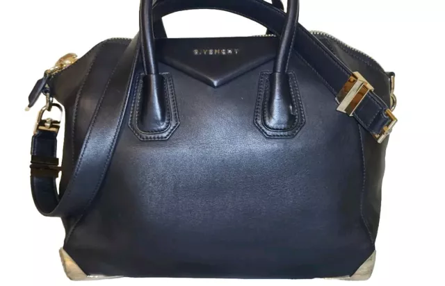 Givenchy Antigona Bag Leather Medium Black.Metal Bumpers.Gold Tone Hardware.Read