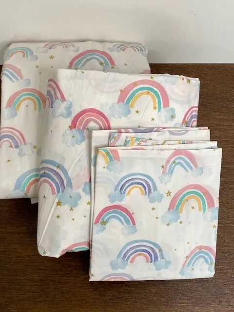 Pottery Barn Kids Twin Rainbow Cloud Organic Sheet Set, Flannel & Sateen-