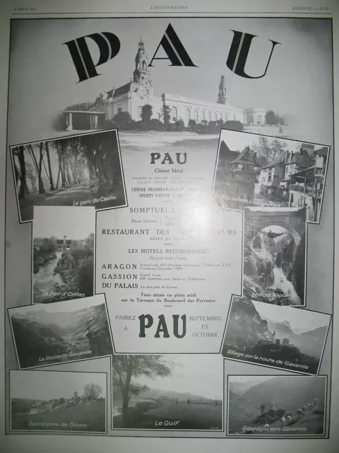 Publicite De Presse Pau Casino Hotels Tourisme French Ad 1929