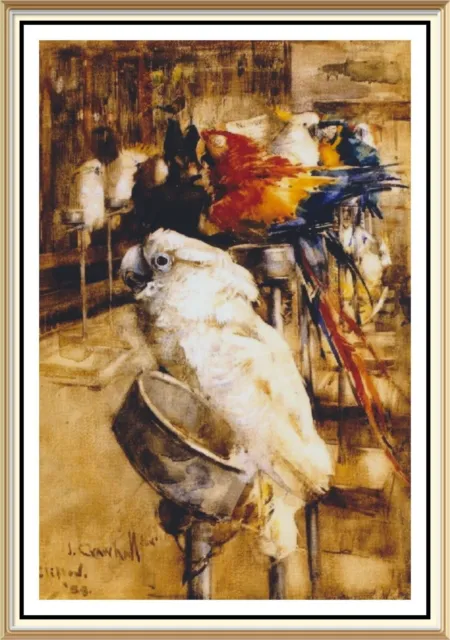 JOSEPH CRAWHALL Art Print THE AVIARY CLIFTON Bird Cockatoo Parrot Cockatiel