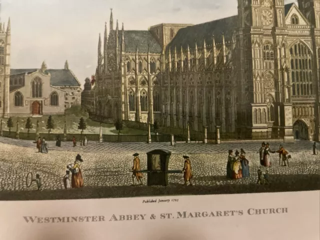 Antique Hand Colored Engraving Print Westminster Abby St. Margarets Church 3