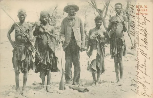 AK Deutsch-Südwestafrika 1905 halb nackte Eingeborene Feld-Herreros Nude Natives