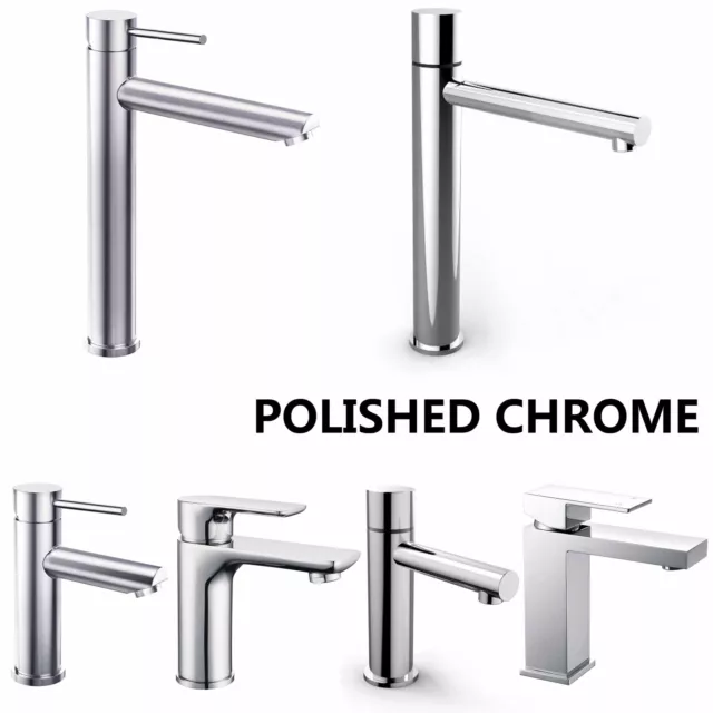 Chrome Tall Basin Mixer Bathroom Vanity Sink Tap Spout Faucet Square/Round WELS