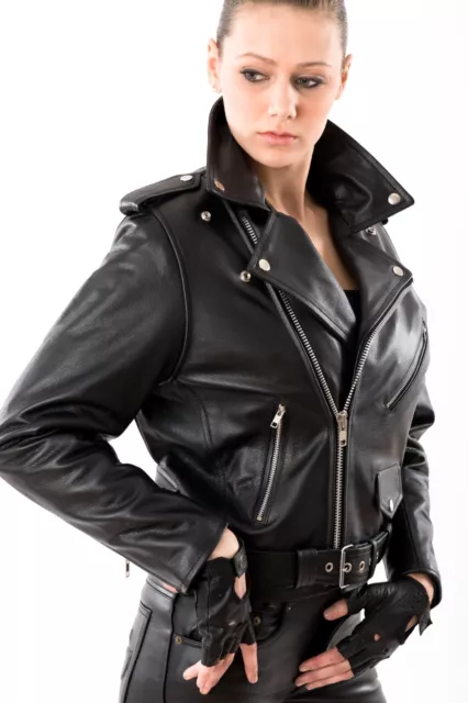 Nuova giacca donna in pelle Classic Brando *ottica biker* in vera pelle bovina taglia S