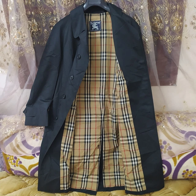 Vintage Burberry Trench Coat Mens Nova Check Jacket Blue Made In England Sz 50-L